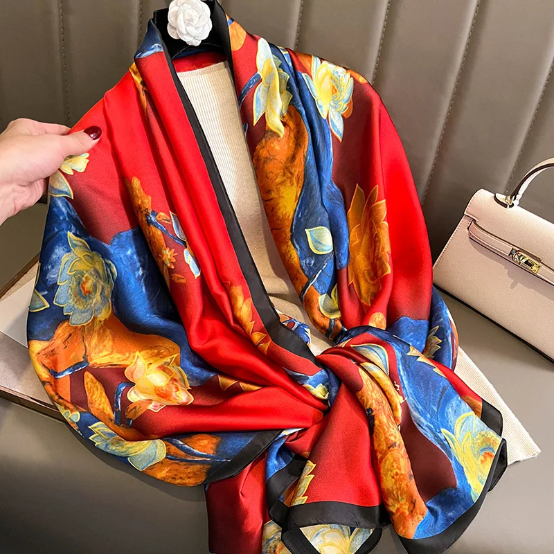 New style Luxury brand Autumn and winter women Fashion Color matching Print silk scarf lady Popular headcloth beach shawl