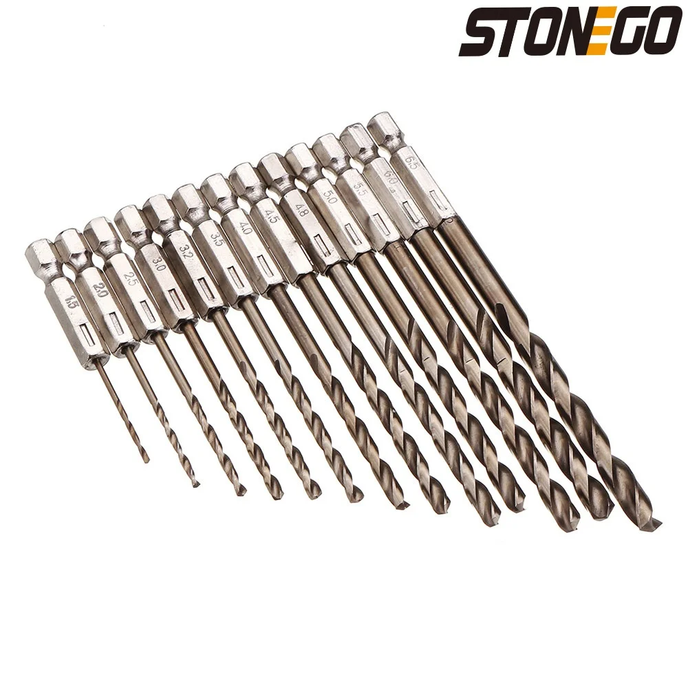 Imagem -03 - Conjunto de Broca da Torção do Cobalto Hss-co de Stonego 13 Peças M35 Escala de 1.56.5 mm Polegada Hex Shank