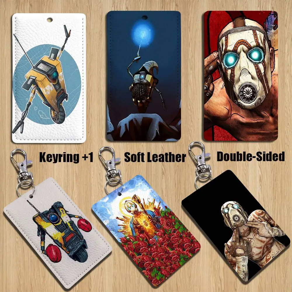 

Borderlands C-Claptrap Psycho Rectangle ID Card Case Keychain Access Card Bag Key Tag Ring Leather Card Holder Key Ring Access