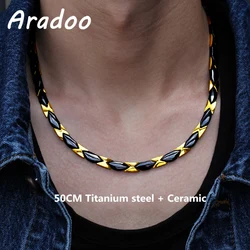 Titanium Steel Ceramic Necklace Germanium Anion Anti-radiation Slimming Stainless Steel Mens Necklace Energy Collar