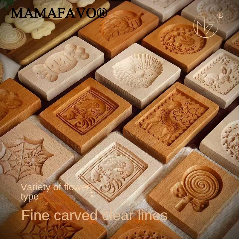 Wooden Speculaas Cookie Molds with Animals Patterns, 3D DIY Carved Embossed Biscuit Cutter Moulds, Fish, Tiger, Horse, Squirre