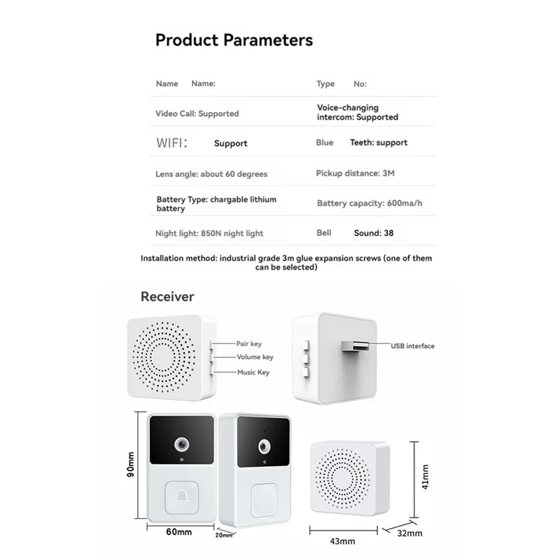 T82C Hot Sale-Video Wireless Smart Doorbell Kit Wifi Video Doorbell Camera Night Vision Two-Way Audio Cloud Storage Security Doo