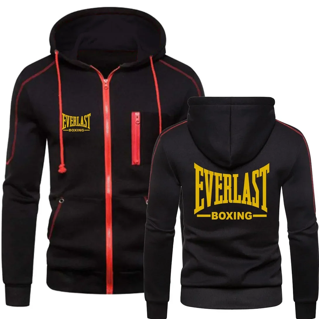 New EVERLAST Men\'s Autumn Winter Sportswear Simplicity Fashion zipper hoodie Solid Blazer Men\'s print Sportswear top Casual warm