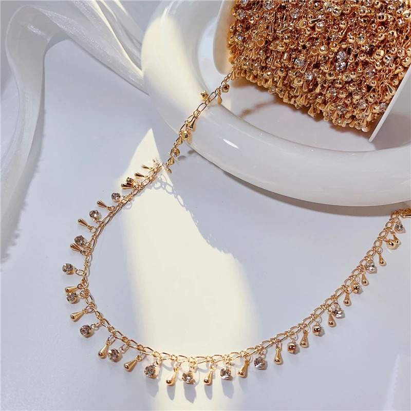 1meter Glass Crystal Beads Necklace Chains Bulk Kc Gold Color Copper Link Chains Lot for Diy Jewelry Making Hair Accessories