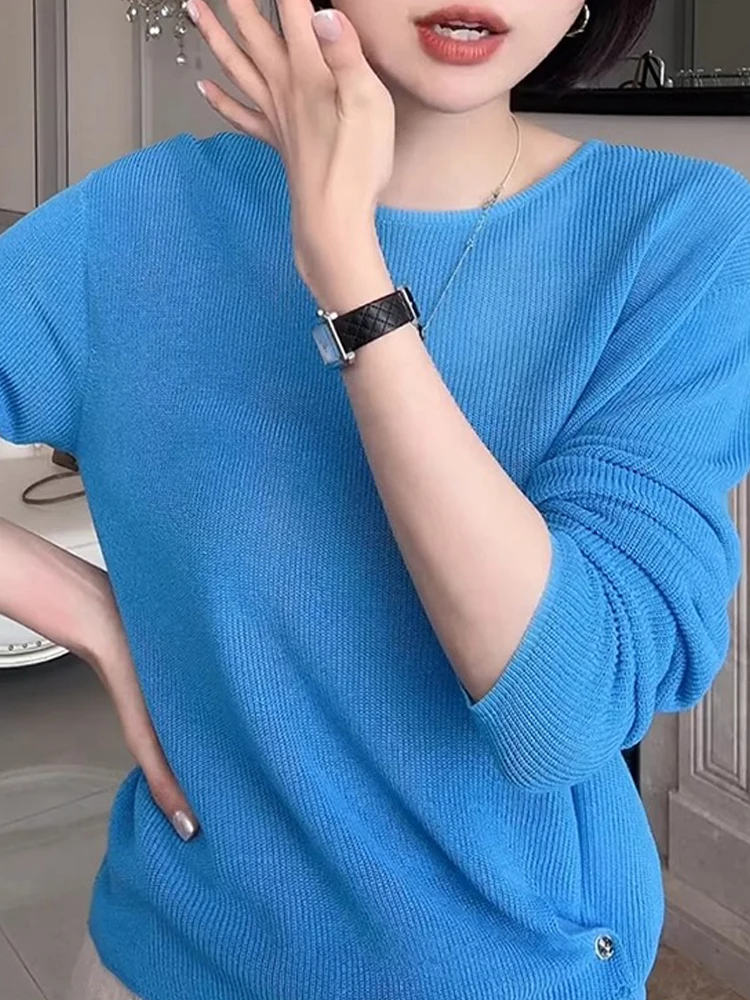 Vestibilità ampia rotonda Ne Long Sve Maglieria Lazy Sle Faion da donna Inizio autunno Top in puro colore Confortevole e traspirante