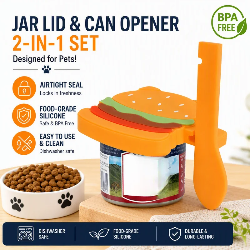 Cat food can opener, fresh-keeping, dust-proof, and sealed lid, silicone scoop, three-in-one, specialized pet food can sealing