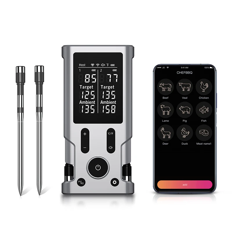 Wireless Bluetooth Meat Thermometer Digital Food Thermometer 2 Probe with LCD Screen for Grill, Smoker, Air Fryer, Rotisserie
