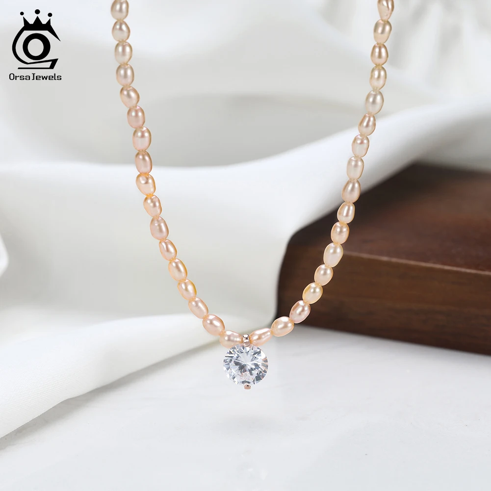 

Ожерелье ORSA JEWELS из розового золота с пресноводным жемчугом для женщин, серебро S925, винтажное элегантное колье, свадебные украшения GPN103