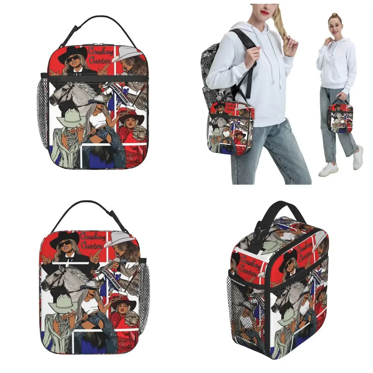 Cowboy Carter Beyonce New Album Merch Insulated Lunch Tote Bag For School Food Storage Bag Portable Cooler Thermal Lunch Boxes