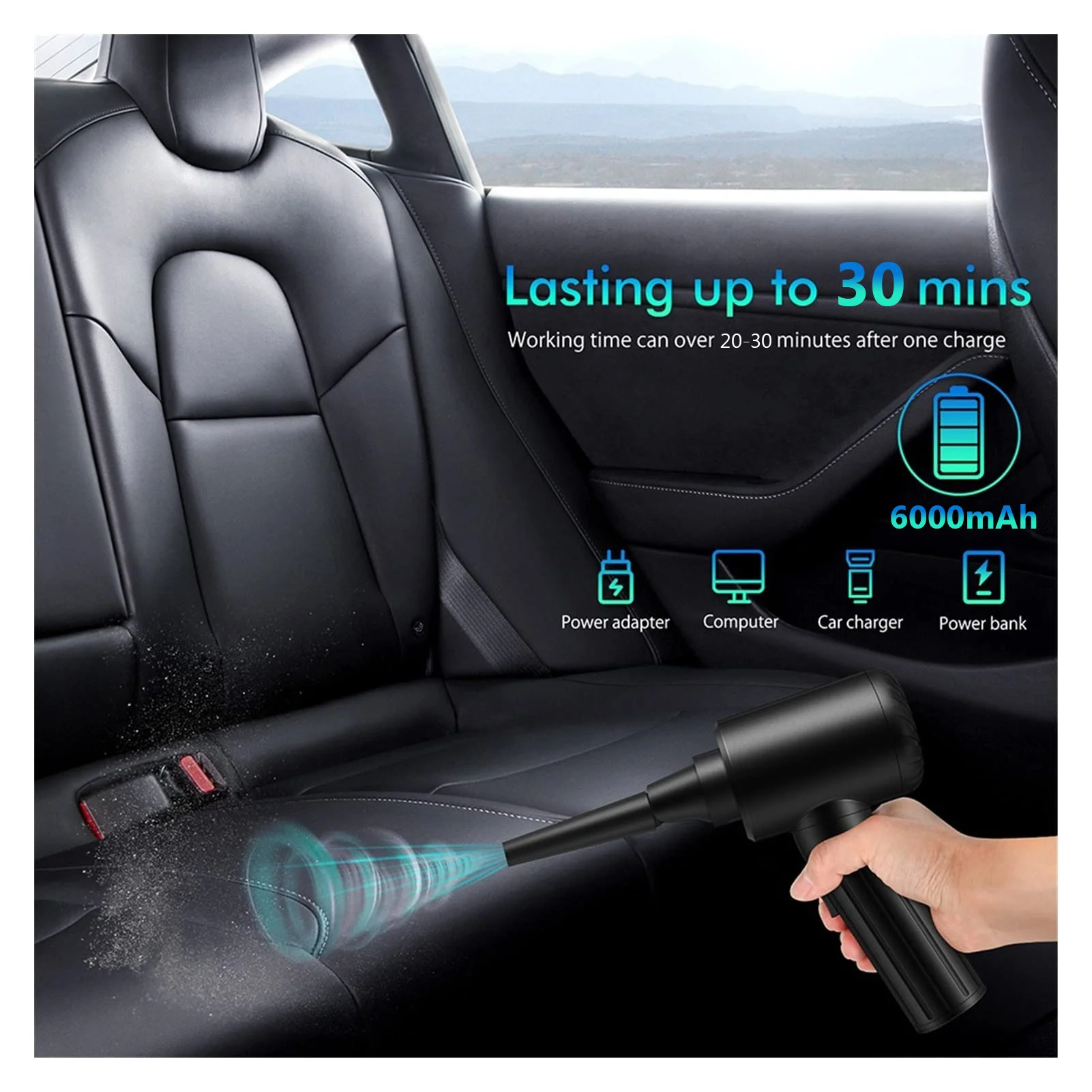 50000rpm Air Duster Electric Cordless Dust Blower for Computer PC Car Cleaning Compressed Air Cans Vacuum Cleaners TypeC