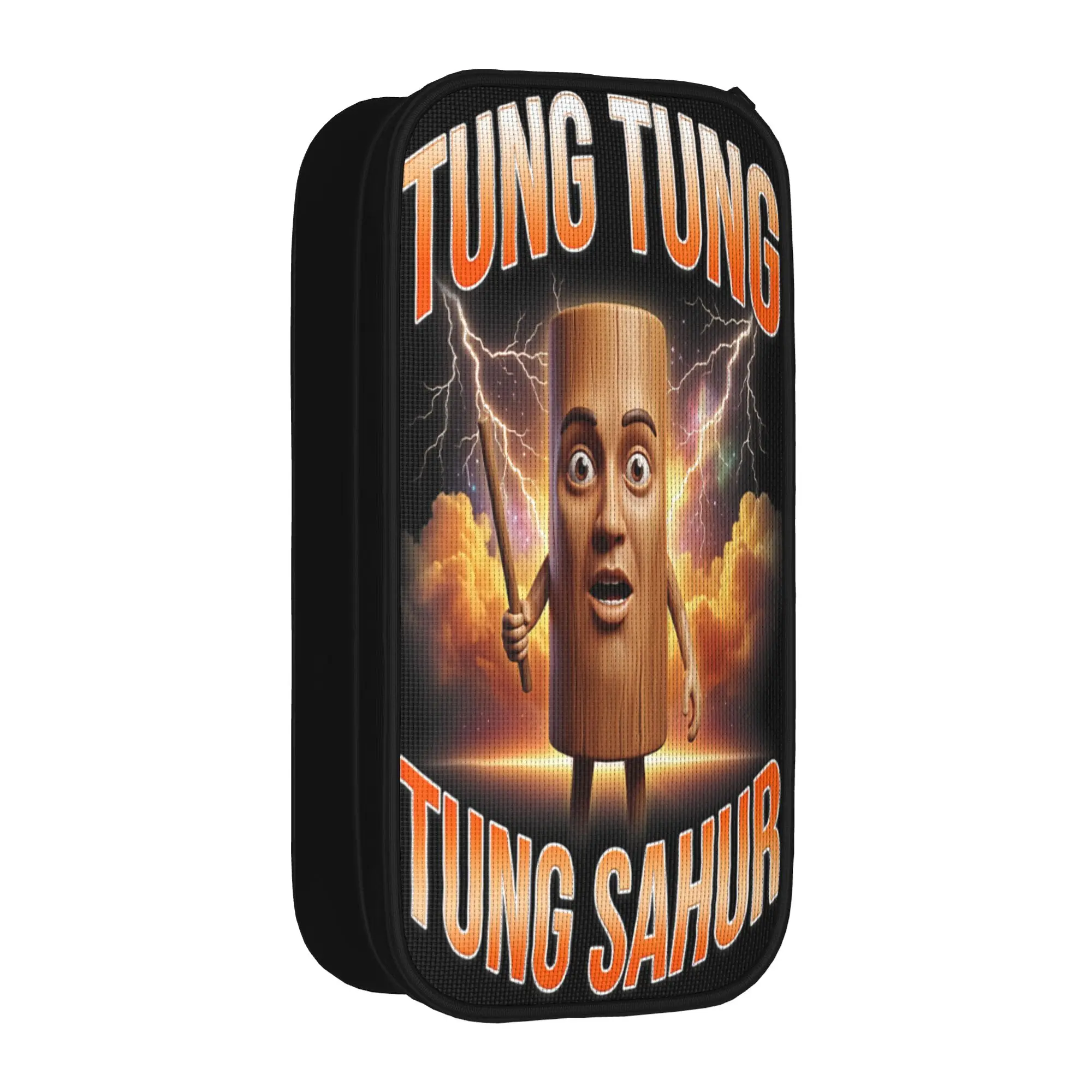 Tung Sahur Funny Viral Internet Meme Joke Pencil Case  Canvas Pencil Bag Boy Girl Vintage Big School Pencil Cases Stationery