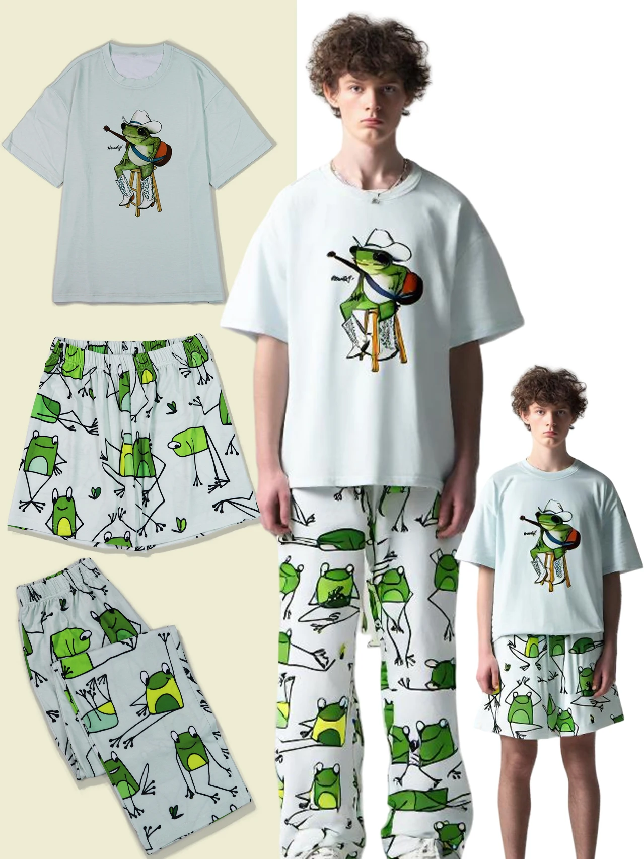 

Family Frog Pajamas 3 Piece Set - Short Sleeves, Long Pants and Shorts - Sweat Absorbent, Breathable and Comfortable