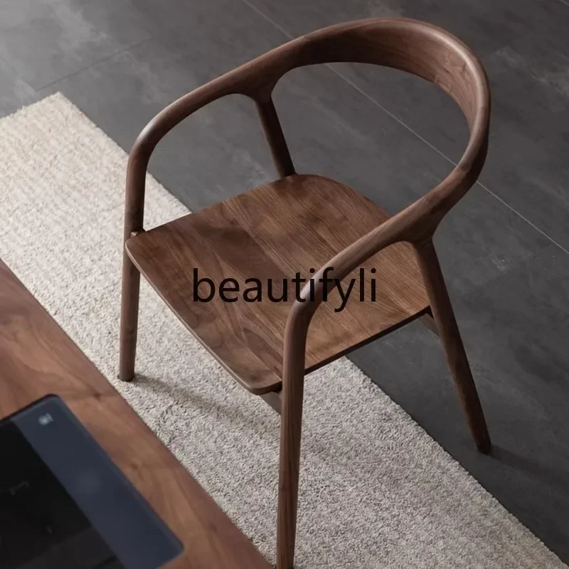 SS ss7486 North American black walnut solid wood dining chair modern simple home Nordic with armrest back book desk chair