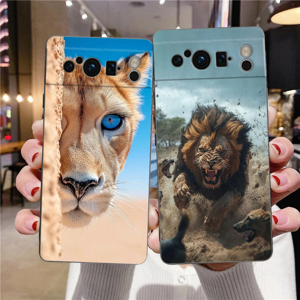 Rei leão animal caso de telefone para google pixel 9 8 9a 8a 7 7a 6 pro xl 6a 5g preto macio volta luxo tpu capa