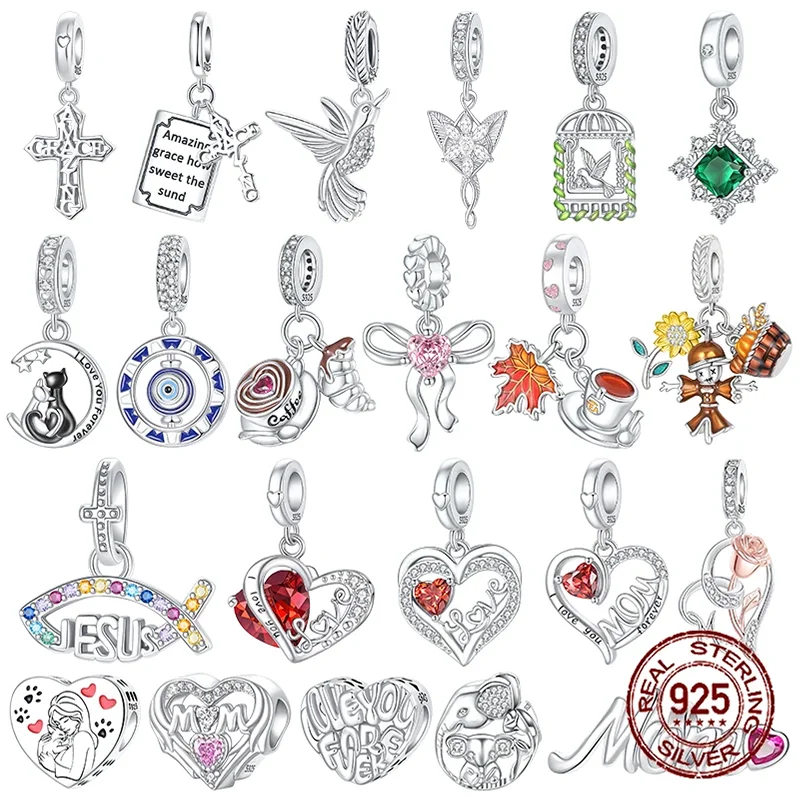 

925 Sterling Silver Red Heart & Mum Dangle Love Forever Charm Fit 4MM Hole Diamete Bracelet DIY Jewelry for Women Bracelet Beads