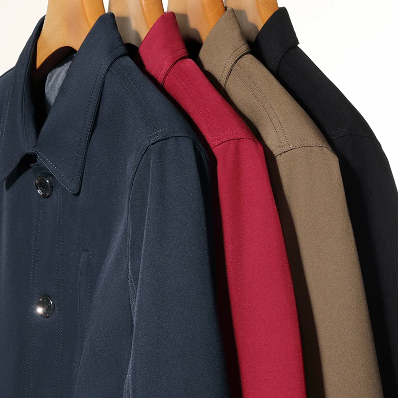 2026 New Men's Red Long-sleeve Collared Jacket, Black Single-breasted Casual Coat, Navy and Khaki Tops.