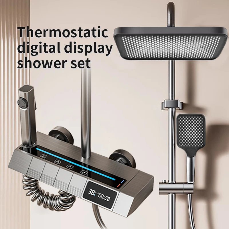 Constant temperature digital piano shower head set for home bathroom, gray, pressure spray head