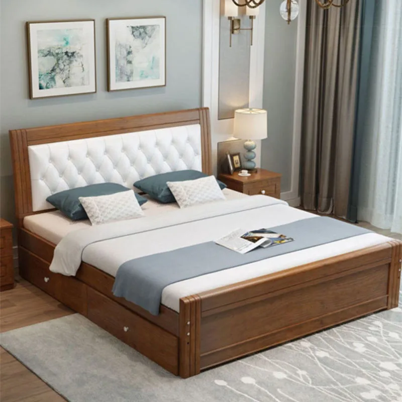 Simple Japanese Bed Wooden Frame Queen Double Floor Beauty Design Space Saving Bed Sleeping Princess Muebles Salon Furniture
