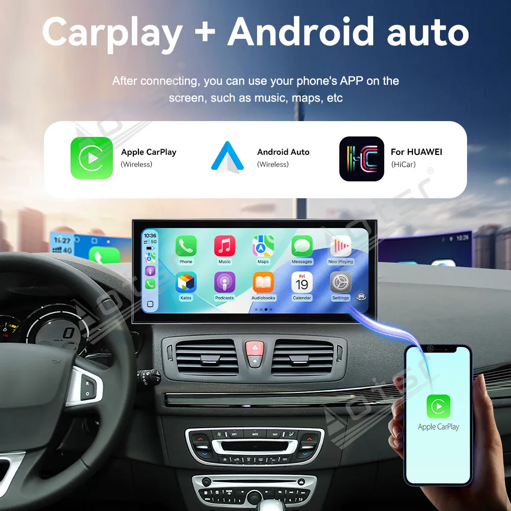 CarPlay 15.8'' Android 15 para Renault Megane 3 2009-2014 Acessórios para Carro GPS Automotivo Navegação Tela HD Multimídia Player Head Unit