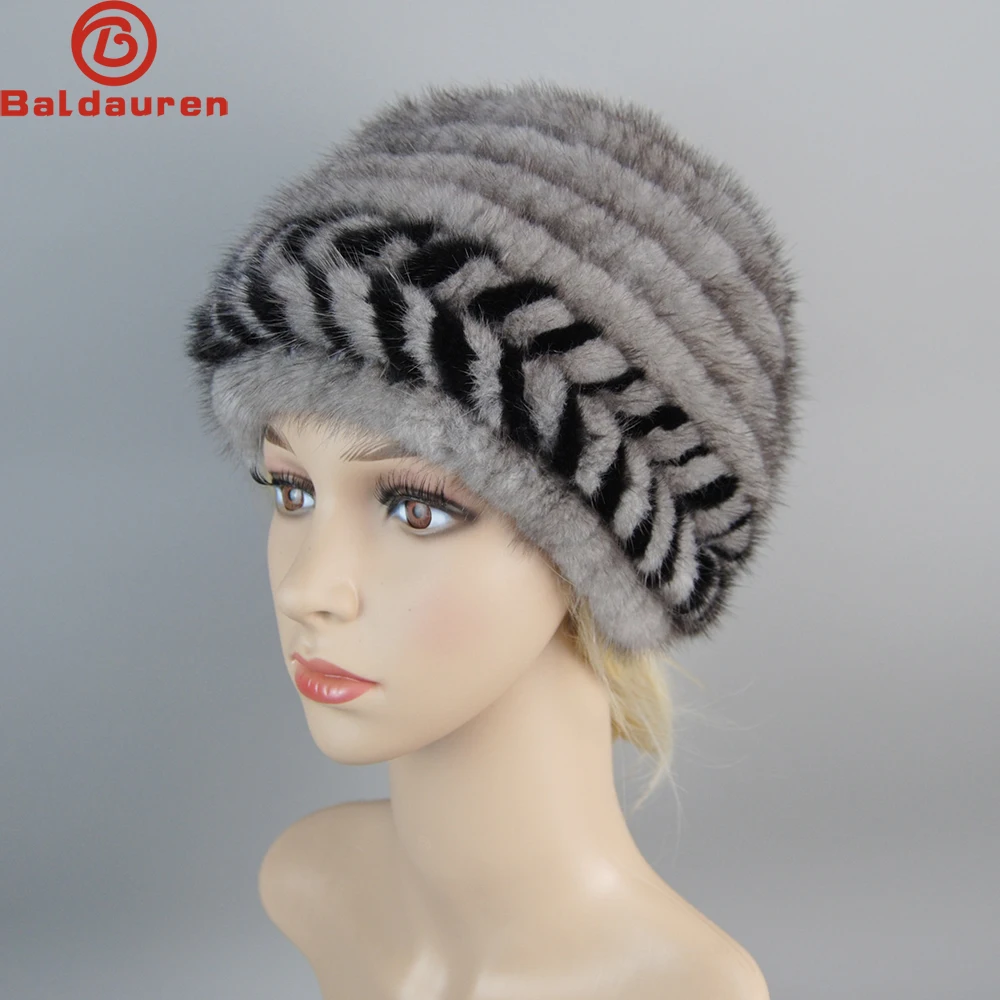 

Hot Sale Style Real Natural Mink Fur Hat For Middle-aged Group Noble Women's Winter Knitted Mink Fur Pineapple Shape Fur Cap Hat