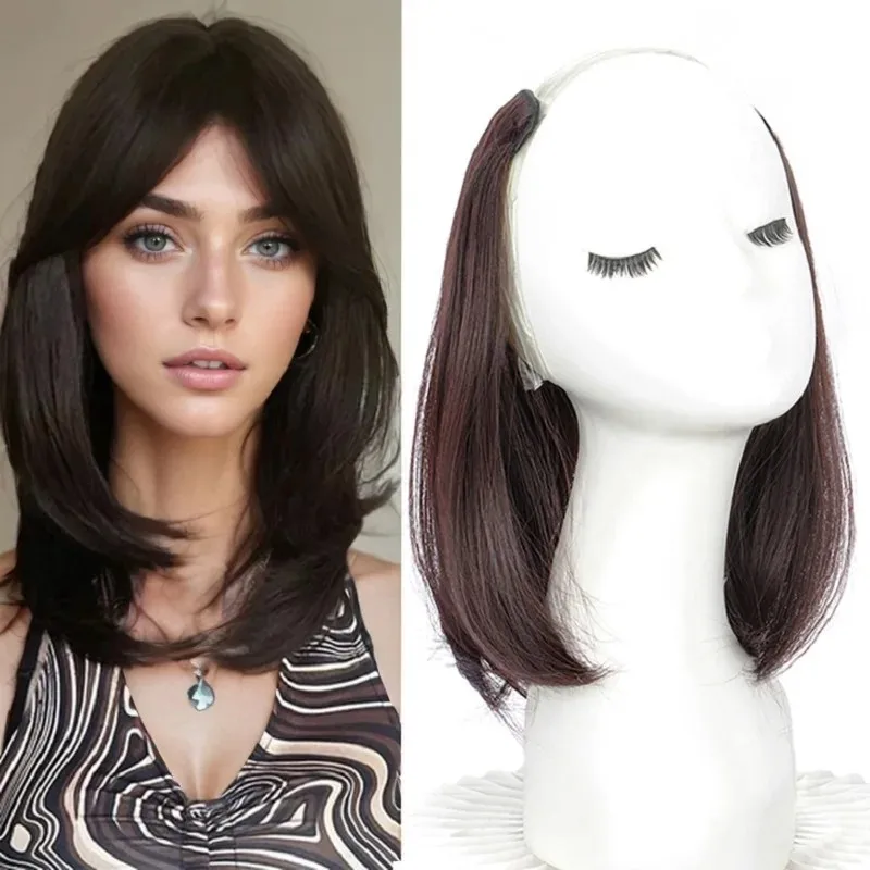 

20/30 см синтетическая короткая прямая внутренняя пряжка V-образная половина головы 4 зажима для наращивания волос невидимый шиньон для женщин 2026