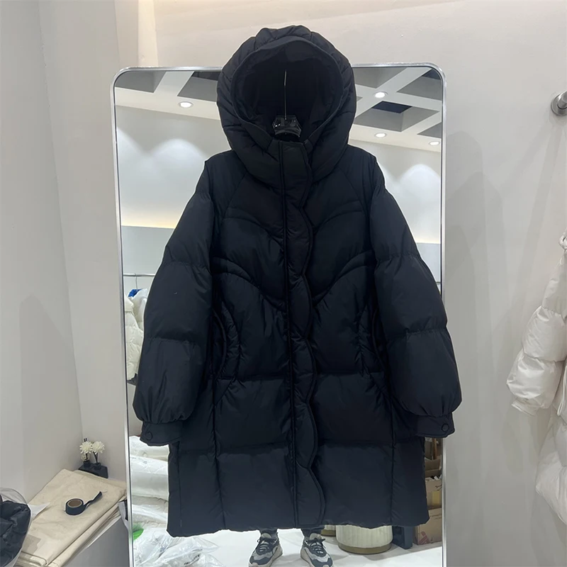 Longue bouffante à capuche doudoune hiver femmes 90% duvet de canard blanc épaissir doudoune femme moelleux chaud Parker genou longueur vêtements d'extérieur