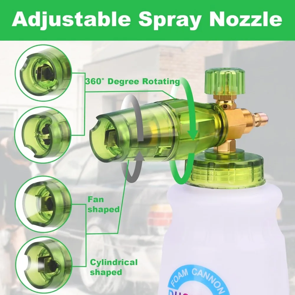 Kit de canhão de espuma para pistola de lavadora de pressão com 5 pontas de bico, válvula de conector duplo, conexão rápida de 1/4 de polegada para lavagem de carro