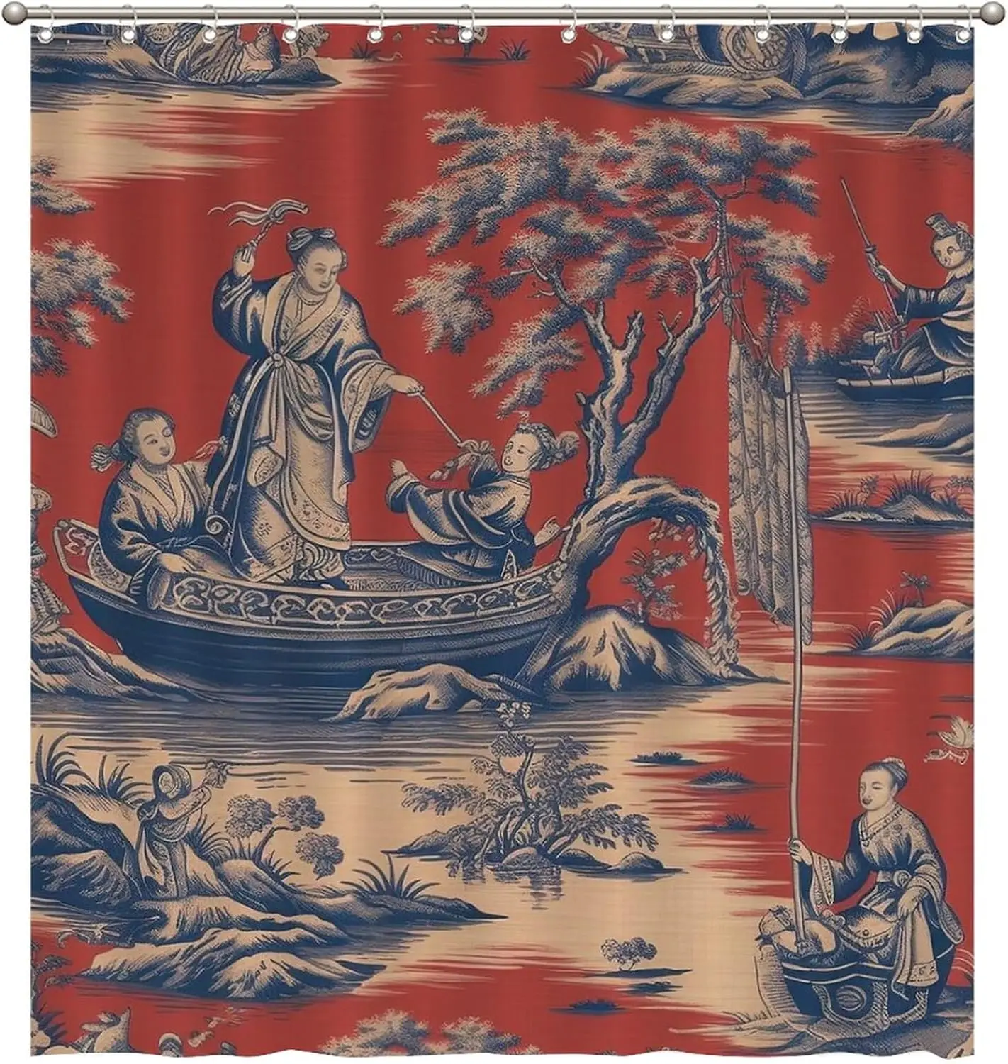 

Chinoiserie Shower Curtain 72x80inch Royal Dynasty Red Chinoiserie Polyester Bath Curtain with Hooks Oriental Traditional Chines