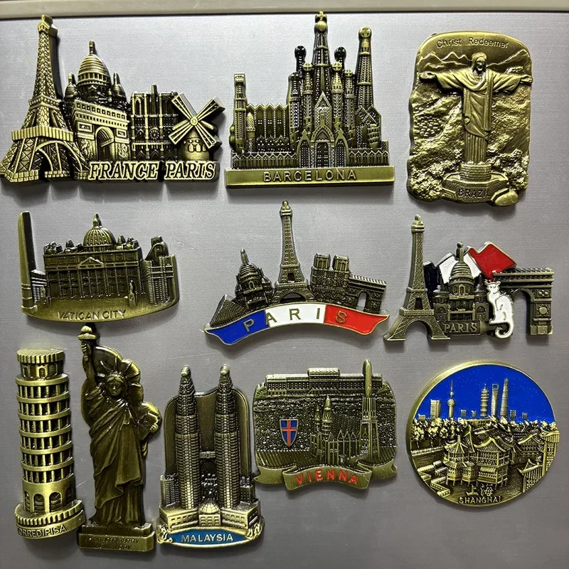 Metal Refrigerator Magnets Fridge Barcelona Vatican Malaysia Twin Towers Brazil Jesus Vienna France Paris Tourist Souvenir