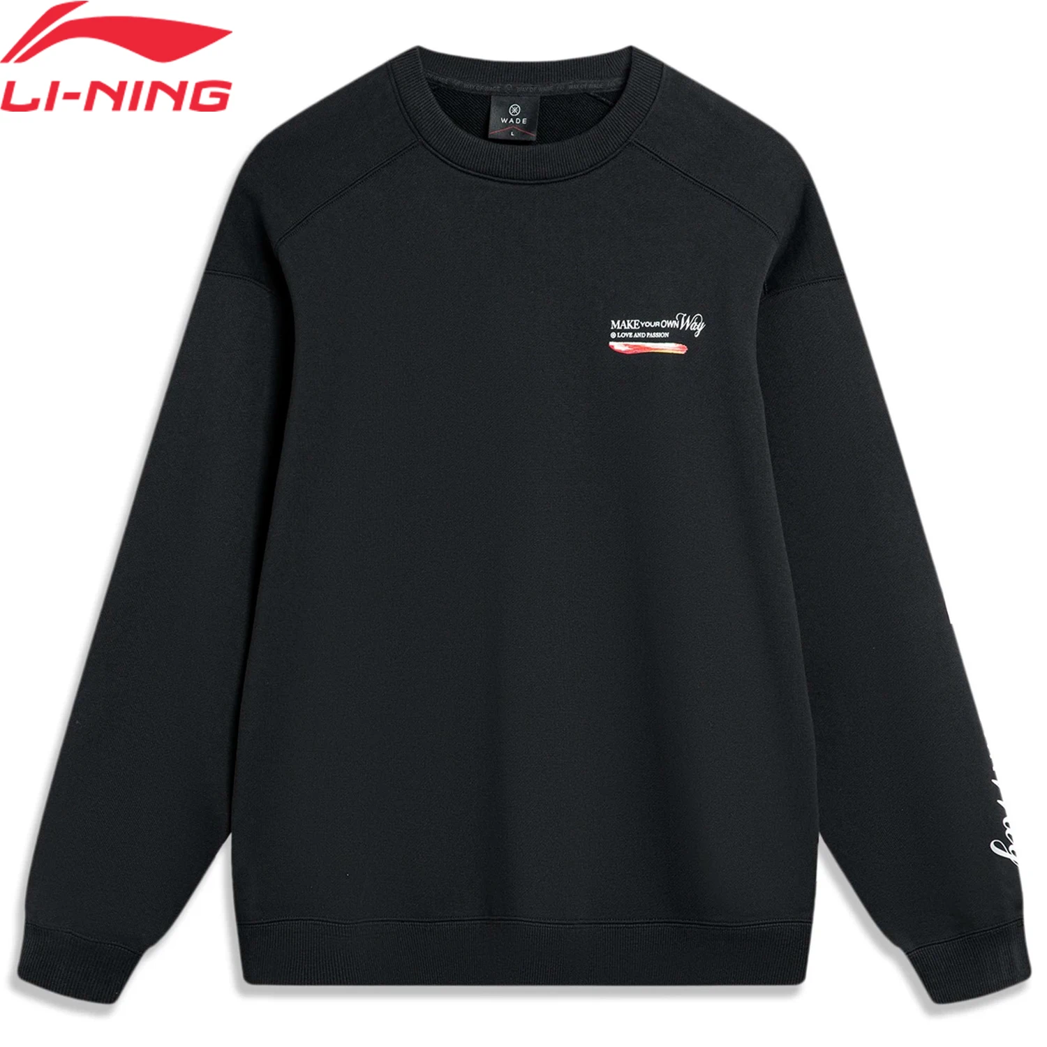 Li-Ning Men Wade Series Sweatshirt Loose Fit 85%Cotton 15%Polyester O-Neck Long Sleeve Comfortable LiNing Tops Pullover AWDU001