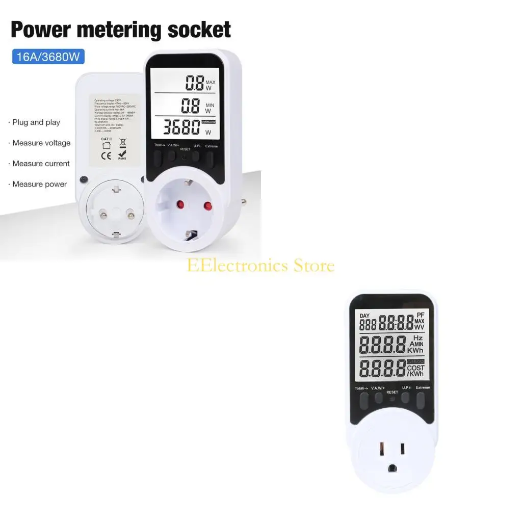 B03C Energy Usage Monitors With Auto Cost Calculator And Backlits Display For Voltages Current Tracking