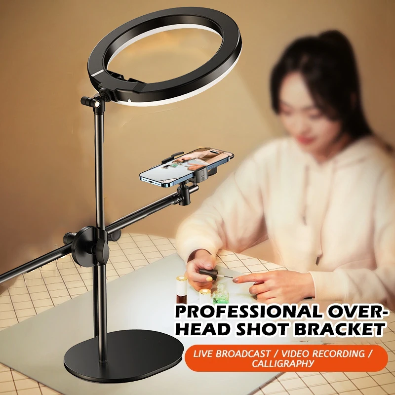 Lampu cincin LED 26CM untuk ponsel, lampu cincin LED siaran langsung Tripod lengan Boom rekaman Video Desktop kaligrafi makanan menghadap