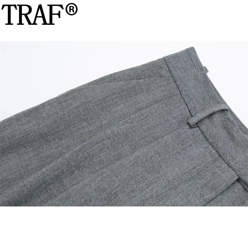 TRAF Carrot Trousers Womens Grey Baggy Pants Woman Fashion High Waist Pants For Women Office Casual Autumn Women\'s Trousers