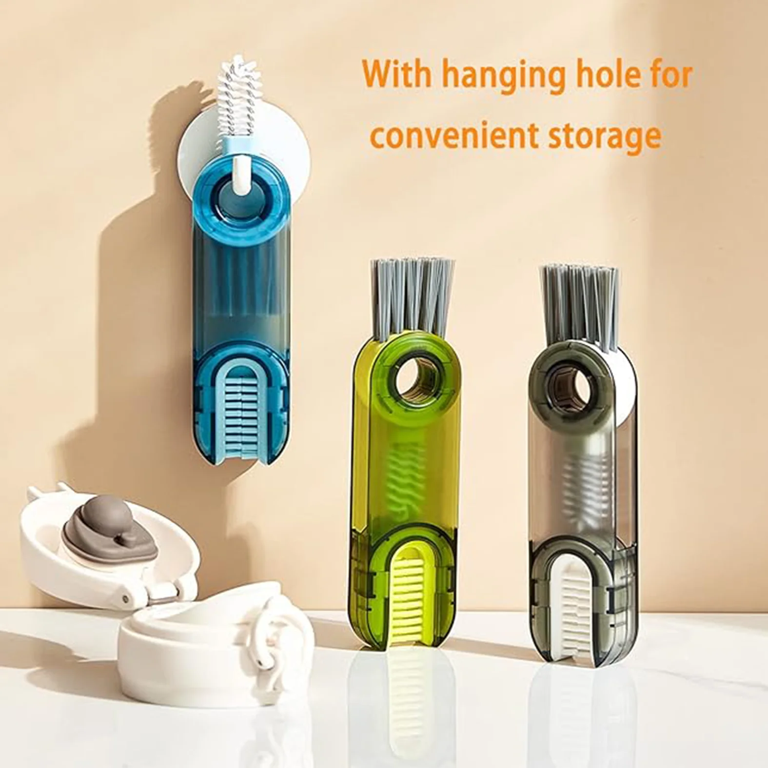 1Piece 3 in 1 Bottle Cup Lid Brush Straw Cleaner Tool Multi-Functional Crevice Cleaning Brush