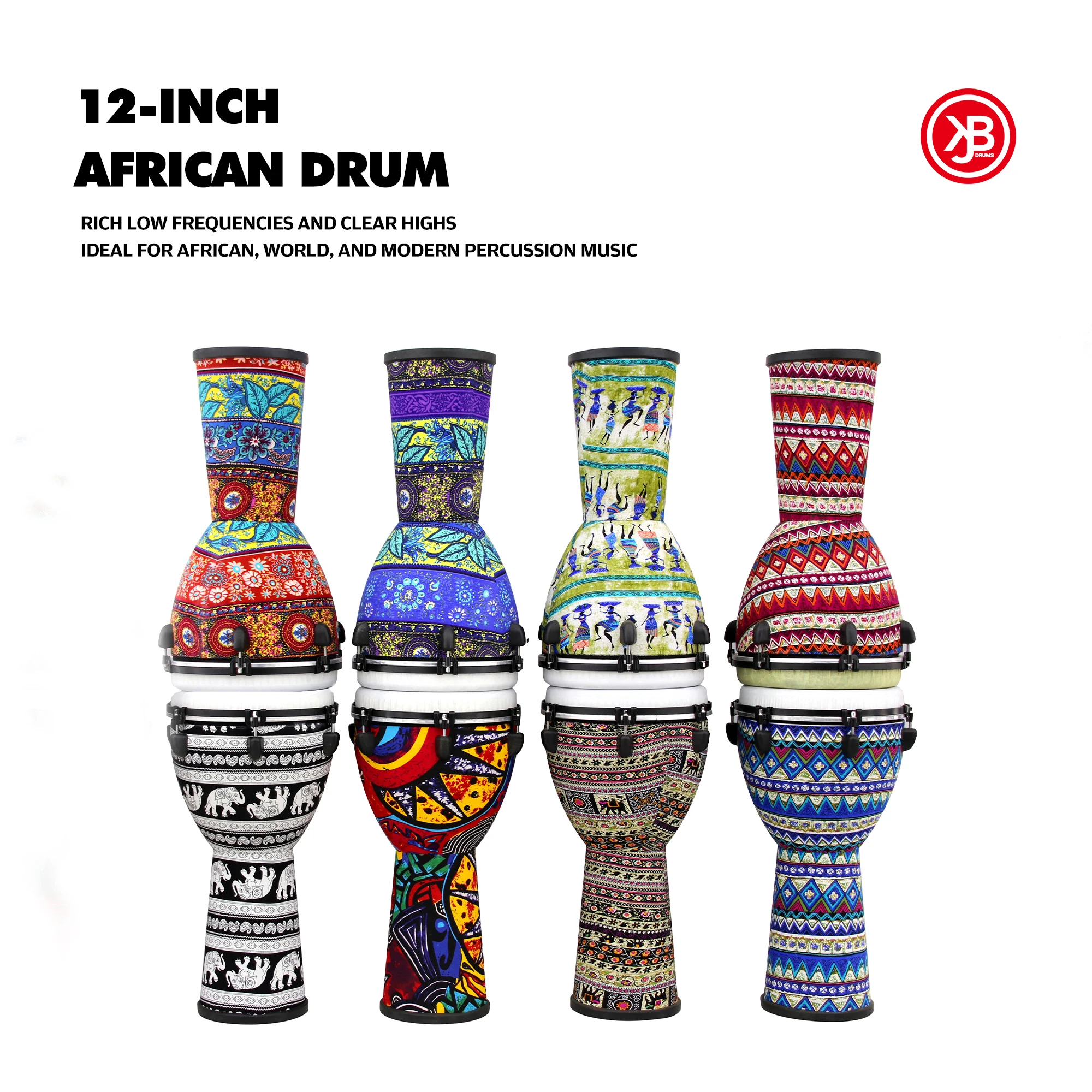 Professional 12-Inch Tunable Jazz African Hand Drum with Sheepskin Strap Colorful Design Ergonomic Features