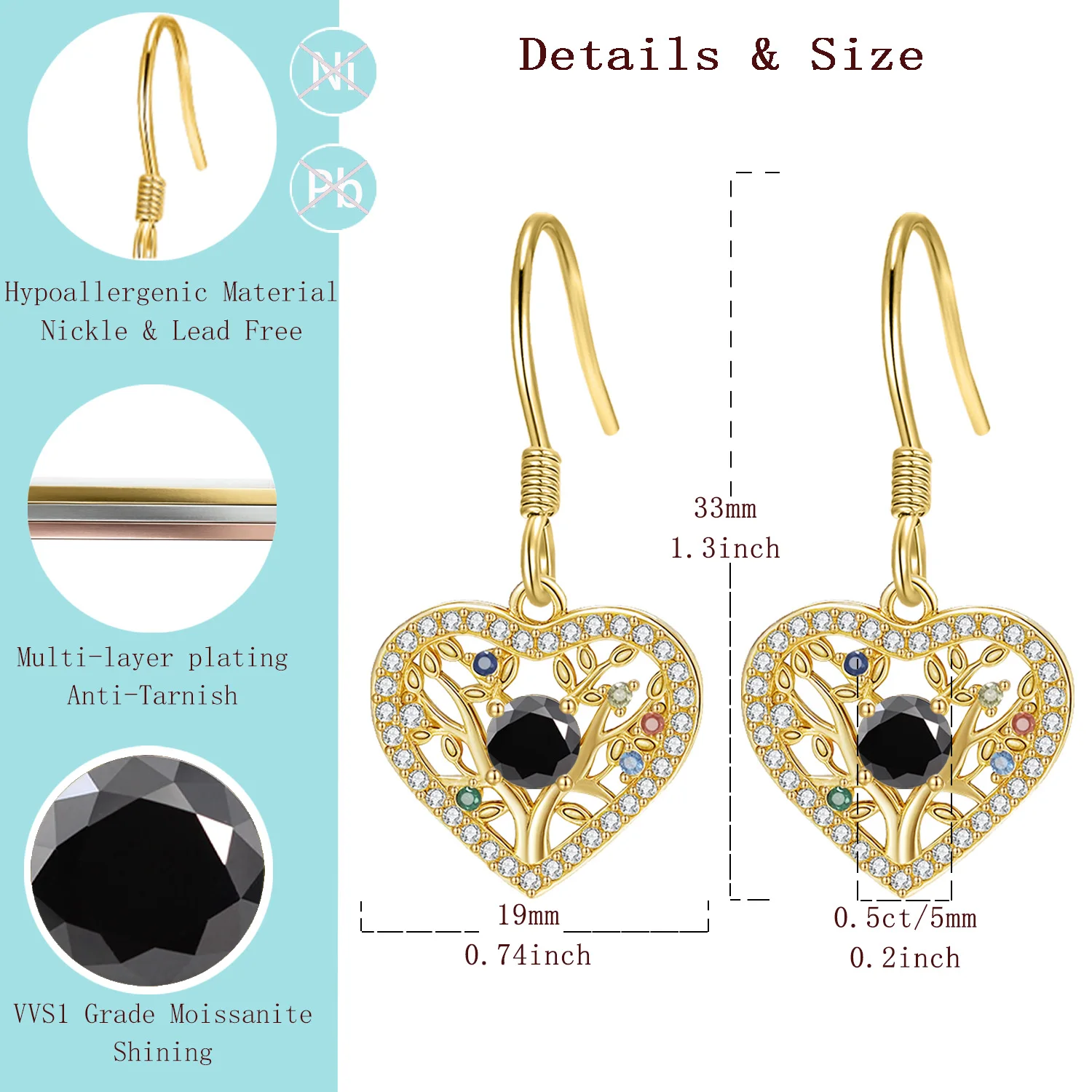 

LAMVOICE 1 carat moissanite hypoallergenic Hook, valentine’s Day gift for high quality jewelry, designer item high quality