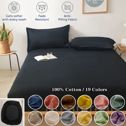 100% Cotton Bed Fitted Sheet with Elastic Band Solid Color Anti-slip Adjustable Mattress Cover for Single Double King Queen Bed