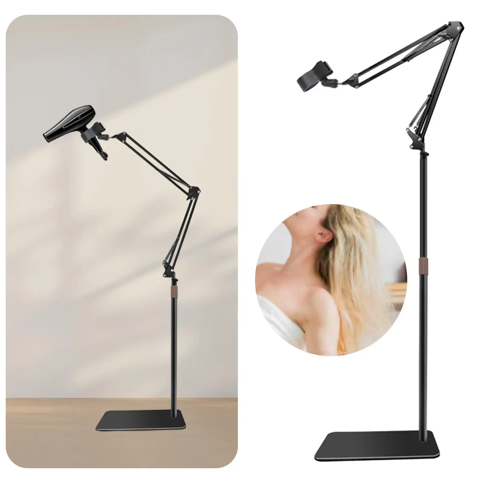 

Hands Free Hair Dryer Stand Styling Tool Flexible Floor Blower Stand Holder for Salon Dresser Countertop Daily Use Household