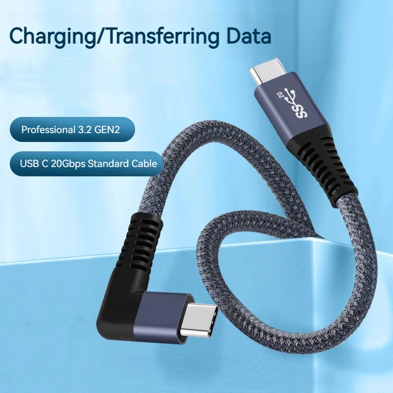 

90 Degree Right Angle USB 3.2 10/20Gbps Type-C Data Cable 4K@60Hz 5A 100W QC PD Charging Nylon Braid Cord for PC Mobile Phone