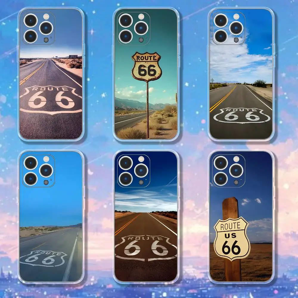 

America Route 66 Phone Case For iPhone 17,16,15,14,13,12,11 Pro,Max,Plus,X,XS,XR,SE4,E Mini Transparent Soft Cover