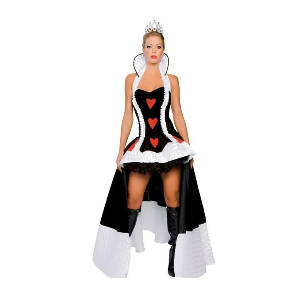 Disfraz de Reina de corazón rojo, disfraz de Cosplay para mujer, disfraz de Halloween para adulto, traje de fiesta de Carnaval