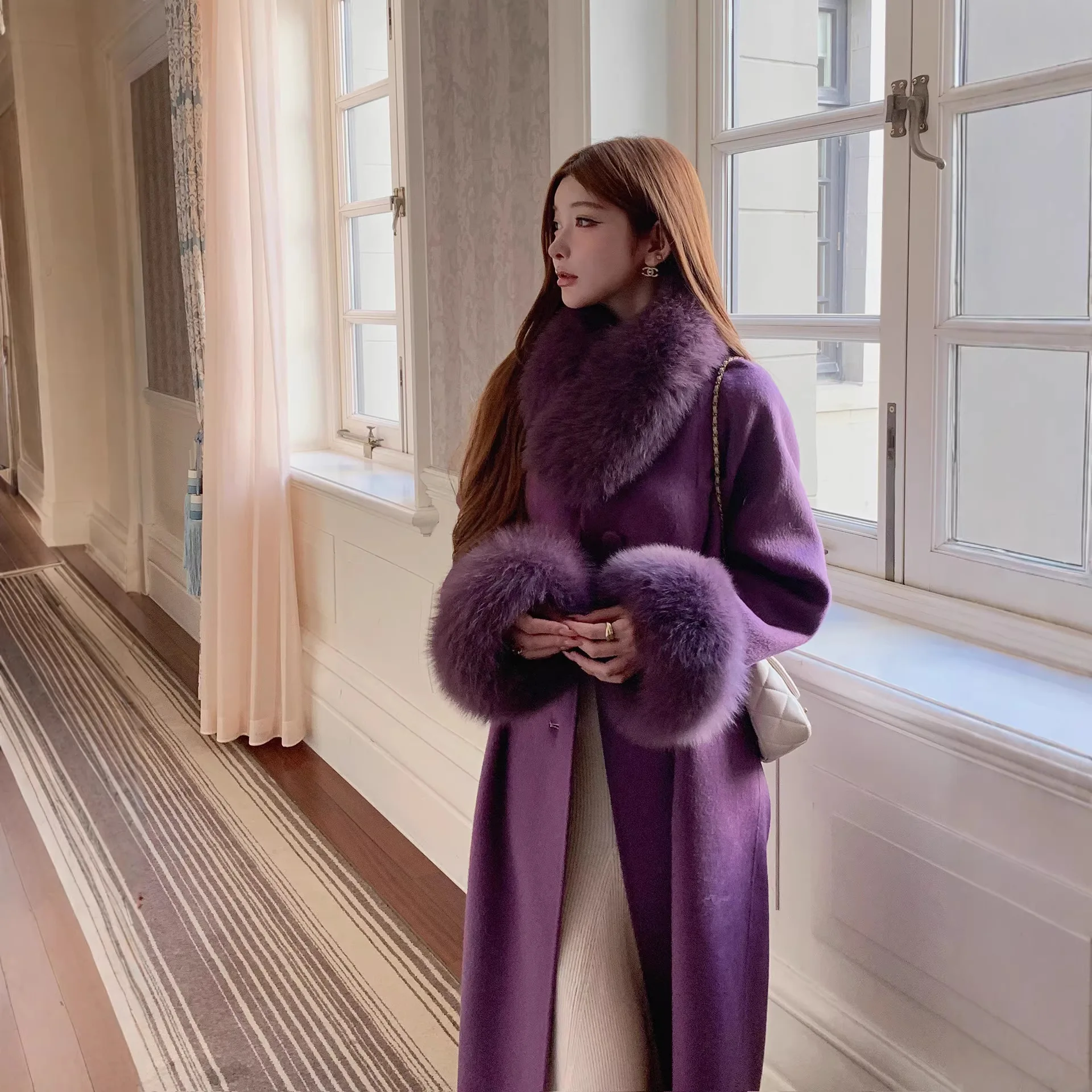 

Двусторонняя шуба с верблюжьим мехом, женская шерстяная шуба средней длины, верхняя одежда из шубы, осень-зима, Новое поступление, роскошные женские туфли