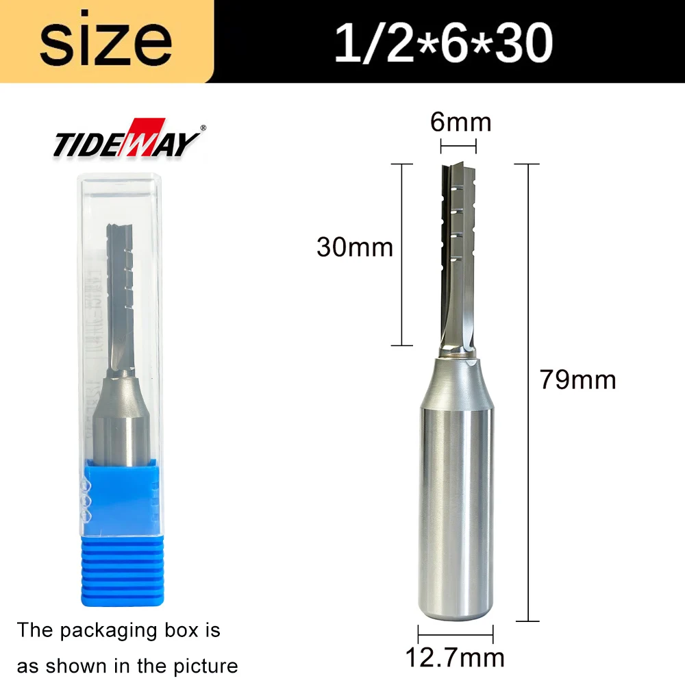 Tideway 1/2 Shank 3 Flutes Cutting Straight Router Bit TCT Frezy do obróbki drewna CNC Frez do przycinania bitów do drewna — zdjęcie produktu 16