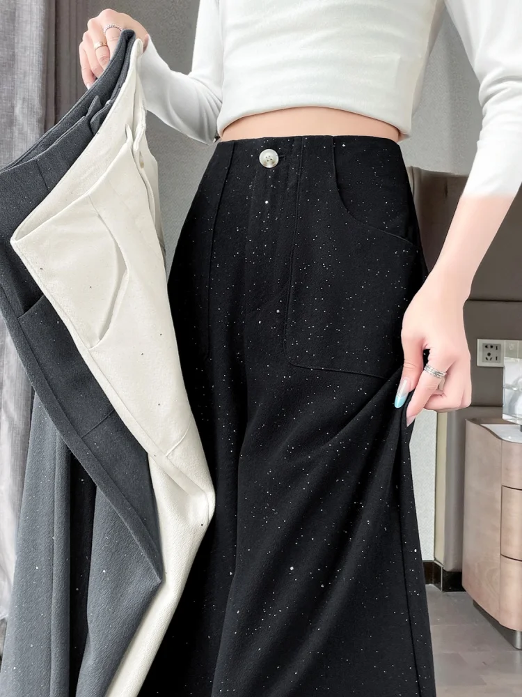 ay Wide Leg Pants Women's High Waist Drape Casual Narrow Straight Suit Pants Commute Sle Korean Version ket Pure Color