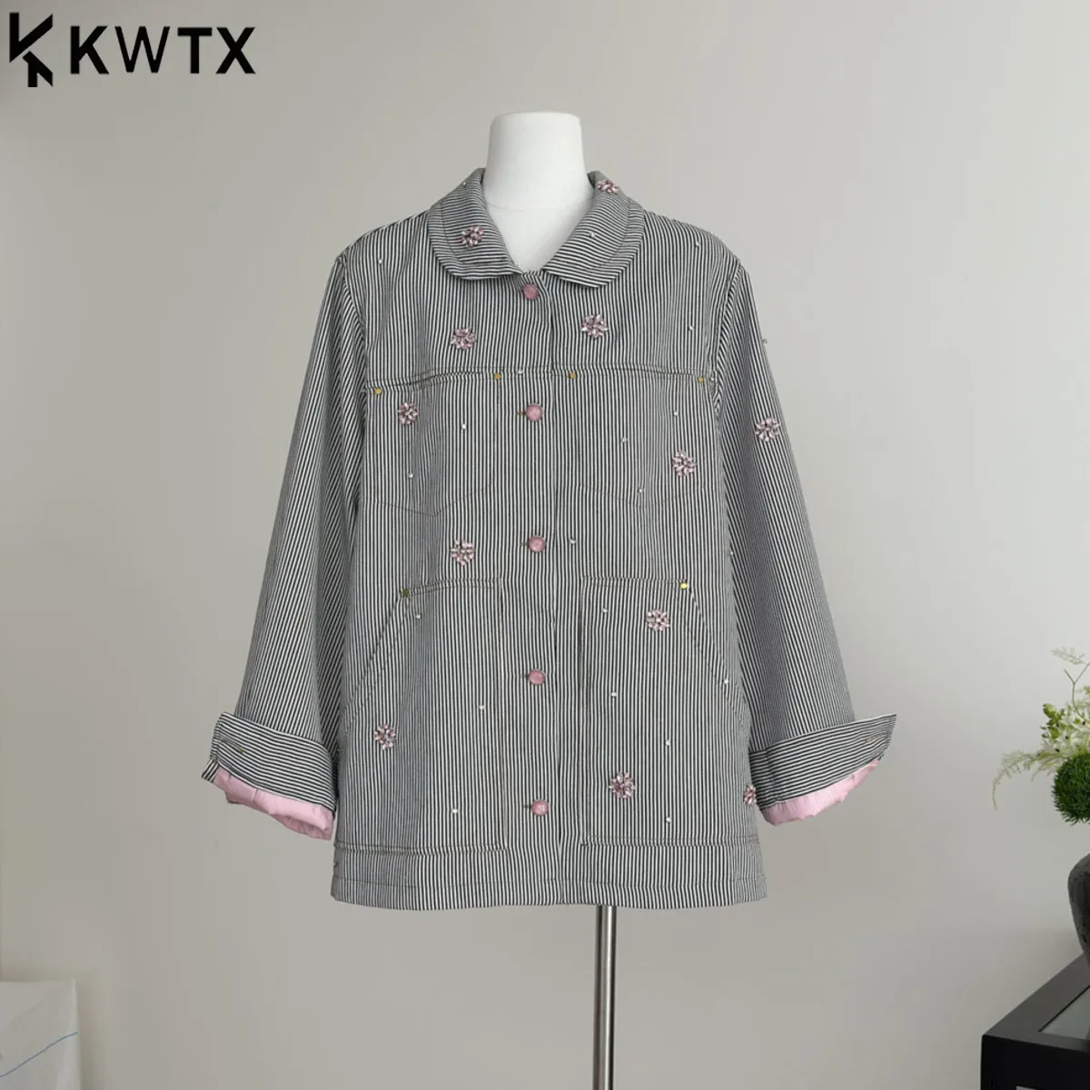 

KWTX 2025 осень-зима женское роскошное пальто куртка с цветными блоками однобортное полосатое карманы из бисера ретро шикарное уютное удобное