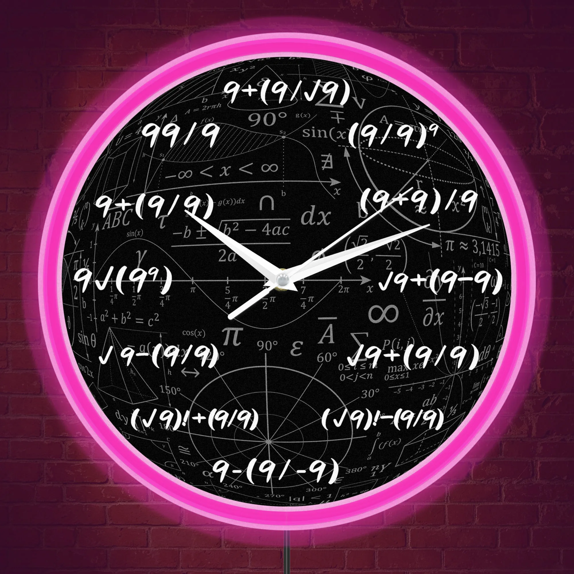 Math Equation Number 9 Themed Neon Rim Wall Clock for Teacher Lounge Dorm Room LED Light Up Wall Clock Mathematician Nerd GiftMa