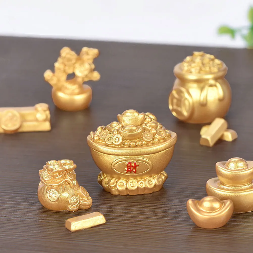 

8Pcs Yuanbao Simulation Gold Ingot Resin Artware Festive Home Decor Long Lasting Festival Supplies Simulation Gold Ingot