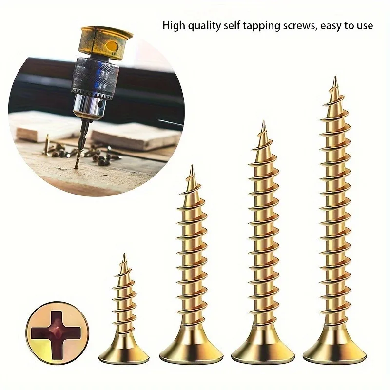 براغي ذاتية التنصت فئة 8.8 - رأس مسطح، ملولبة بالكامل للخشب - قفل ذاتي بقطر 3.5 مم بطول 16/20/25/30 مم #5