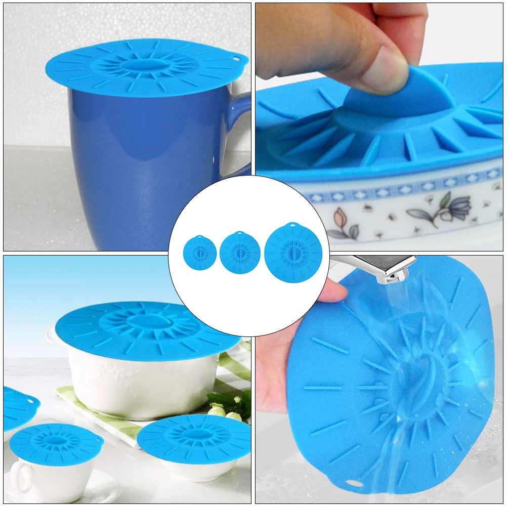 

3pcs Silicone Food Covers Bowl Covers Fresh-Keeping Dust-Proof Heat Resistant Microwave Oven Home Kitchen Use Spill-Proof Lid