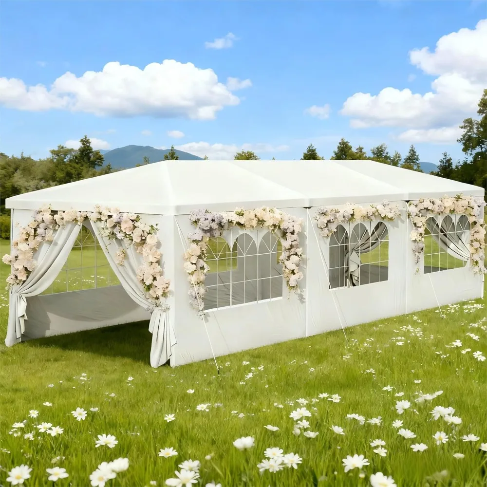 

10x30 Party Tent with 8 Removable Sidewalls for Parties, Weddings, BBQ, Waterproof Outdoor Event Canopy Tent, Portable Patio Cam